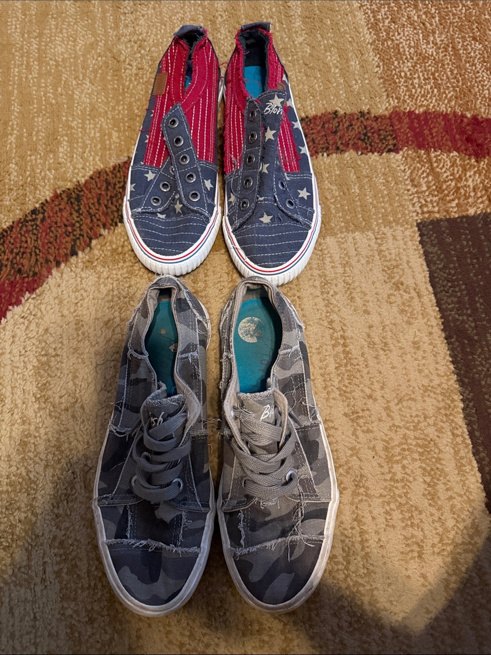 Blowfish women’s Slip-On Sneakers - Red, Navy Blue & Gray Camo